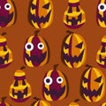 Happy halloween red-orange smiling pumpkins vector seamless pattern